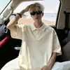 Camisa polo masculina de manga curta para o verão, gola esporte, solta, respirável, fresca, casual, camiseta 100% algodão, top versátil de meia manga, moderno