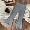 Pantalones Casuales de Primavera y Otoño para Niñas, Modernos Estilo Coreano, Acanalados, con Lazo, Volantes, Acampanados para Niños