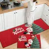 Conjunto de Duas Capachas de Cozinha Vermelhas de Natal, Tapetes Longos Antiderrapantes, Conjunto de Capachos de Porta de Cozinha Resistentes à Água e à Sujeira para Feriados em Casa