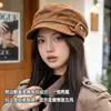 Boina de ante sintético Melard para mujer, versátil para otoño e invierno, con efecto cara pequeña, ala doblada y hebilla metálica, estilo gorra de repartidor