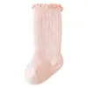 Meias Infantis de Cano Médio com Bordas Franzidas, Meias de Inverno Quentes Meio Veludo para Bebê, Meias Lisas para Bebês Atacado