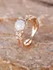 Anel Feminino Europeu e Americano Popular Transfronteiriço Moda Nova Flor Borda de Diamante Redondo Opala Diamante Branco Pequeno
