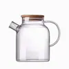 Jarra con Tapa de Bambú Jarra para Jugos Hogareña Hervidor de Agua Fría de Alto Borosilicato Estufa Cerámica Eléctrica Calentamiento Hervidor para Té de Flores Hervidor de Agua Fría de Vidrio Transparente