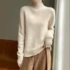Suéter de lã com gola alta torcida, 100% lã, textura de sete agulhas, tricô artístico vintage, peça versátil para outono e inverno