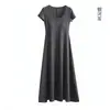 Vestido de Verano de Fibra de Bambú Tencel con Mangas Acampanadas, No Necesita Ropa Interior, Cuello Cuadrado, Adelgazante, Vestido Largo Versátil, En Stock, Directo de Fábrica