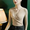 Camiseta com decote em V com cruz escovada feminina Slim-fit 2022 Outono Novo Estilo Interior Manga comprida Inverno Camisa Base Quente Elegante