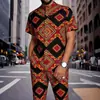 TEMU Nuevo Estampado Digital Moda Casual para Hombre Cuello Alto Manga Corta Secado Rápido Botones Arriba Conjunto de Top y Pantalones Largos