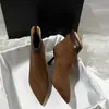 Botas de temperamento femininas outono e inverno versáteis couro fosco bico fino salto alto cano curto para trabalho estilo coreano botinhas de tornozelo fino salto fino botas emagrecedoras