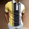 Comercio Exterior Otoño Nuevo Camisa POLO para Hombre Camiseta Casual de Manga Corta con Cuello Camisa POLO de Manga Corta con Cremallera Estampado 3D