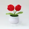 Flor Popular Tejida a Mano Transfronteriza Flor de Lana Tejida Flor Artificial Flor de Tulipan Flor de Lana Ganchillo Planta en Maceta Hecha a Mano Producto Terminado