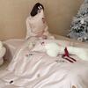 Estilo Lindo 100S Algodón Puro Algodón de Fibra Larga Cama Juego de Tres o Cuatro Piezas Toalla de Dibujos Animados Bordado Algodón Puro Cama Sábanas Funda de Edredón Ropa de Cama