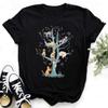 Camiseta com Estampa de Patas de Gato Colorido Feminina Nova Moda Preto t Shi