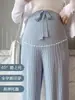 Calça de Maternidade para Primavera e Verão, Estilo Fino para Roupa Externa, Novo Modelo 2026, Calça Wide-Leg de Seda Gelada, Cintura Alta, Suporte para a Barriga, Calça Reta para Mulheres Baixinhas