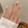 Unhas Artesanais Atacado, Médias e Longas Rosa Gelo-Transparente Camélia Manicure Patches de Unha Prontos para Clareamento