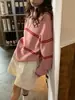 Tendencia de un segundo: Suéter de Lana Estilo Holgazán para Mujer, Cárdigan Largo de Punto Holgado Otoñal con Colores Contrastantes