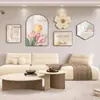 Pintura decorativa para sala de estar estilo crema wabi-sabi, pintura colgante para pared de fondo de sofá, mural de pared colgante minimalista nórdico con combinación de reloj