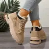 2025 Nuevo Estilo de Invierno Terciopelo Engrosado Cálido con Cordones Cuña Tacón Grueso Suela Gruesa Moda Botas de Algodón Botas de Nieve Botas para Mujer