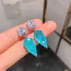 2023 wish transfronterizo nuevo moda retro europea y americana collar con colgante azul marino pendientes traje de gota de agua para mujer