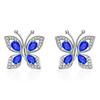 Pendientes de botón de mariposa danzante de diamantes completos, moda elegante, imitación de zafiro azul natural, pendientes de botón de mariposa de circón