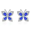 Pendientes de Mariposa Bailarina Completamente de Diamante Elegante Moda Zircón Zafiro Azul Real Imitación Pendientes de Mariposa