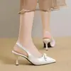 Sapatos Femininos de Moda Elegantes de Couro Envernizado Bico Fino com Laço Costas Abertas Salto Agulha Bico Fechado Estilo Novo Primavera/Outono 2026