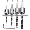 Conjunto de 7 Peças de Brocas Escareadoras de Madeira de Três Pontas, Ferramenta de Chanfro para Marcenaria, Brocas Guia Escareadoras de Madeira de 3-10mm