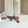 1232-2 Sandálias Francesas Retrô Tecidas de Couro de Cordeiro Importado Versão Europeia Moda Casual Indústria Pesada Bico Fino Bico Aberto Salto Baixo