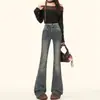 Jeans Acampanados Gruesos de Forro Polar Cálido con Remaches Super Adelgazantes para Mujer, Largo Regular y Extendido