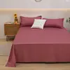 Lençóis de Cama Cor Sólida Algodão Amigo da Pele Peça Única Lençóis para Dormitório Escolar Lençóis para Cama de Casal em Casa Fronha Conjunto de Três Peças Atacado