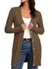 Exportação Transfronteiriça Amazon Outono e Inverno Novo Suéter Tricotado Longo Torcido Cardigan Jaqueta Feminina Cor Pura Botão Bolso