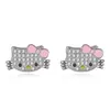 Juego de Joyería de Pendientes Anillo Colgante Gato Zirconia Diamante Completo Japonés y Coreano Kt Gatito Lindo Lindo Katie Miau Accesorios Versátiles