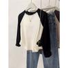 Camiseta irregular de algodón puro de manga raglán y manga larga para mujer, capa interior para primavera y otoño, top corto ajustado que estiliza