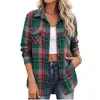 2026 Ropa de Mujer Transfronteriza Europea y Americana Manga Larga Nuevo Cuadros Botón Manga Larga Bolsillo Cepillado Camisa