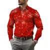 2026 Transfronteiriça Amazon Europeia e Americana Masculina Casual Confortável Gola Lapela Manga Longa Camisa Natal Impressão 3D