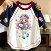 Camiseta de Algodón Puro para Niñas, Bloques de Color, Manga Corta T2026 Verano Nuevo Estampado de Dibujos Animados Elegante Versátil Camiseta Básica para Niños Mayores