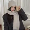 Bufanda gorro de punto de mezcla de lana estilo coreano perezoso para mujer, juego de color sólido versátil suave pegajoso engrosado cálido para el cuello