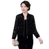Outono 2023 Novo Casaco Curto de Veludo Dourado com Flor Queimada Moda Casual para Mãe Roupa Esportiva Baseball Top