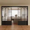 Liga de Alumínio Menggu Porta de Vidro Estilo Francês Retrô Divisória de Sala de Estar Porta de Correr com Trilho Suspensor de Três Elos Porta de Correr para Cozinha