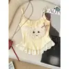 Colar de Manhã [Método Original] Design Fofo e Doce Patchwork de Renda Verão Pelúcia Cachorro Top com Alça Interna
