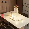 Estilo de canción estética bambú-junta mármol natural candelabro de comedor, mesa de comedor, barra de bar, sala de té Zen, estudio, lámpara de oficina larga