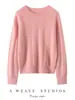 Suéter de Tricô de Cashmere Puro 26AW de Peso Pesado para Mulheres, Gola Redonda, Tricô de Tranças, Malha Base Emagrecedora