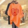 Ropa de mujer de talla grande de algodón estampado de color puro 2023 Verano reductora de edad holgada manga corta top estampado camiseta
