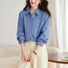 Camisa de Mujer con Rayas Bordadas de Manga Larga, Nuevo Estilo Otoño 2026, Textura Ligeramente Arrugada, Estilo Francés, Top Casual Elegante para el Trabajo
