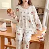 Pijama Nuvem de Algodão Estilo Princesa para Mulheres, Manga Longa e Calça para Primavera e Outono, Doce, Fofo, Fresco, Roupa de Casa com Gola Redonda para Estudantes