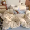 Juego de ropa de cama de gasa de doble capa de algodón puro estilo Ins, de cuatro piezas, adecuado para dormir sin ropa, calidad Grado A, incluye funda de edredón, sábana bajera y funda de almohada, perfecto para dormitorios y uso de maternidad, todo hecho de 100% algodón