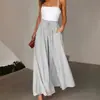 Calça de Verão Lisa de Cintura Alta Wide Leg para Mulheres 2026, com Cintura Elástica Plissada e Cordão, Afinando e com Caimento Fluido, Roupas Femininas de Comércio Exterior
