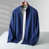 Nuevo suéter de lana pura para otoño e invierno para hombre, chaqueta cárdigan de doble cara, engrosada y cálida, suéter de punto de cuello medio alto para usar como prenda exterior