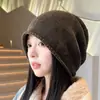 Gorro holgado de color liso, simple y versátil, estilo japonés, para mujer, nuevo estilo Otoño e Invierno, sombrero cálido que protege los oídos con borde enrollado