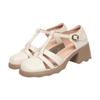 2025 Nuevas Sandalias Romanas de Verano para Mujer Versátiles Sandalias de Punta Hueca de Corte Bajo Zapatos Mary Jane de Tacón Grueso para Mujer