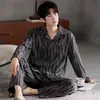 Pijama de algodón para hombre otoño e invierno cárdigan manga larga nuevo para niños cómodo transpirable algodón traje de ropa para el hogar venta al por mayor